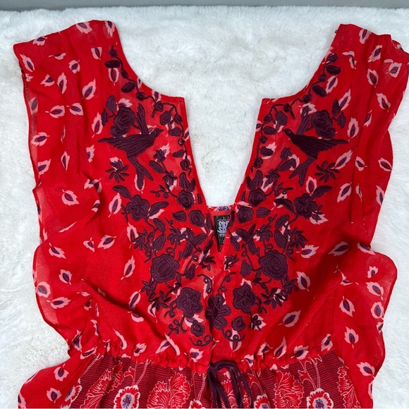 NWT Free People Red Combo Sheer Swim Cover Up - Picture 3 of 7
